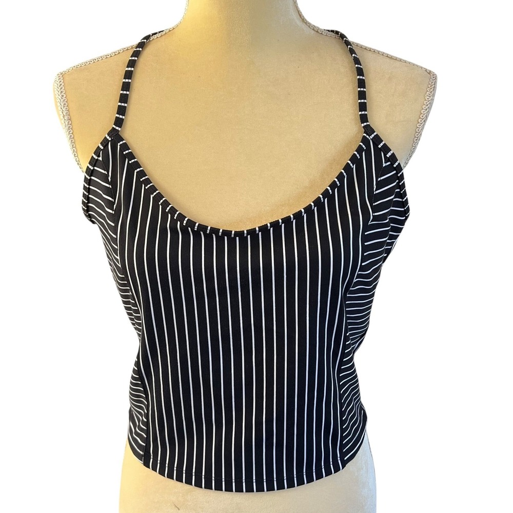 Victoria's‎ Secret On Point Halter Striped Activewear Top XL Tank Black / White